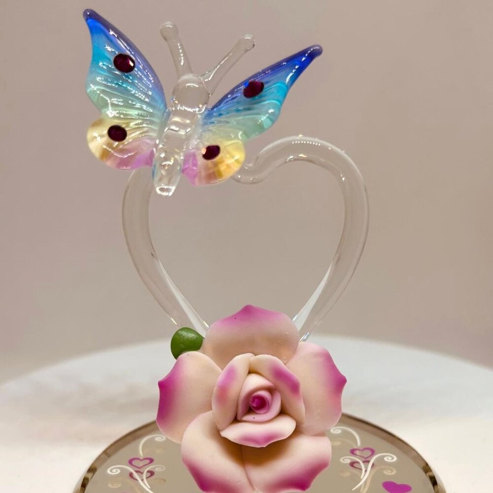 Glass Butterfly Heart Figurine I Love You Glass Decor Gift